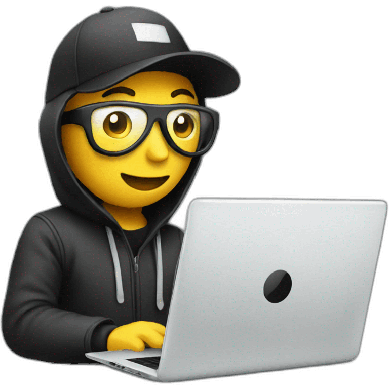 Hacker wearing a cap using laptop emoji