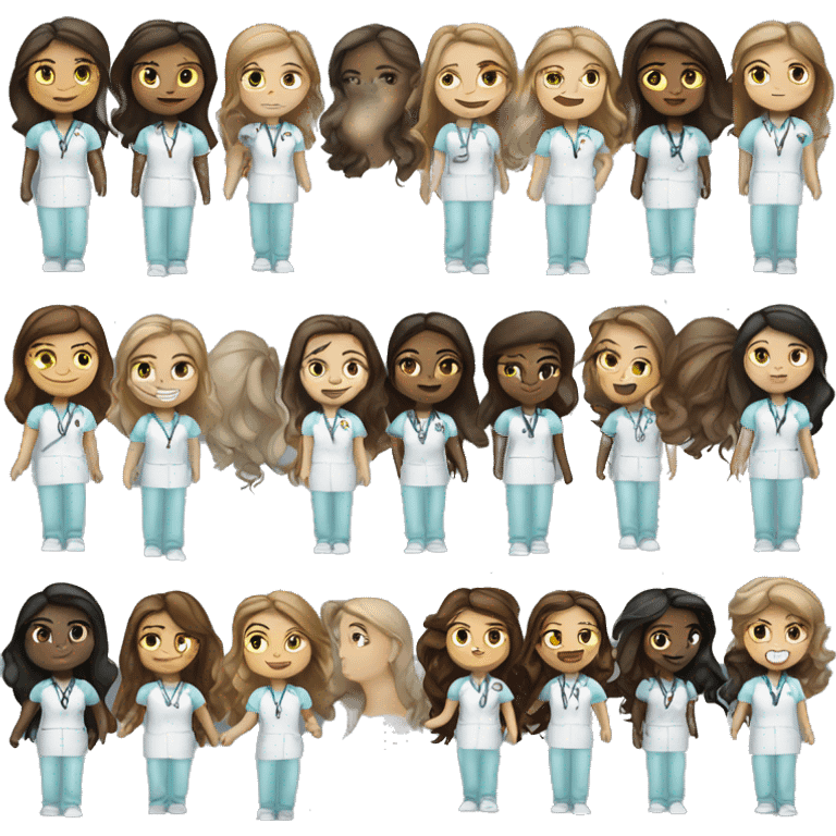 pretty brunette with fair skin nurse with long hair in white scrubs emoji