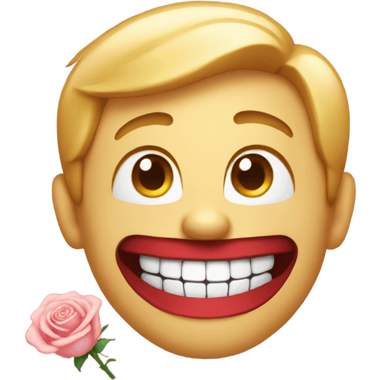 Smiling emoji with rose in his teeth  emoji