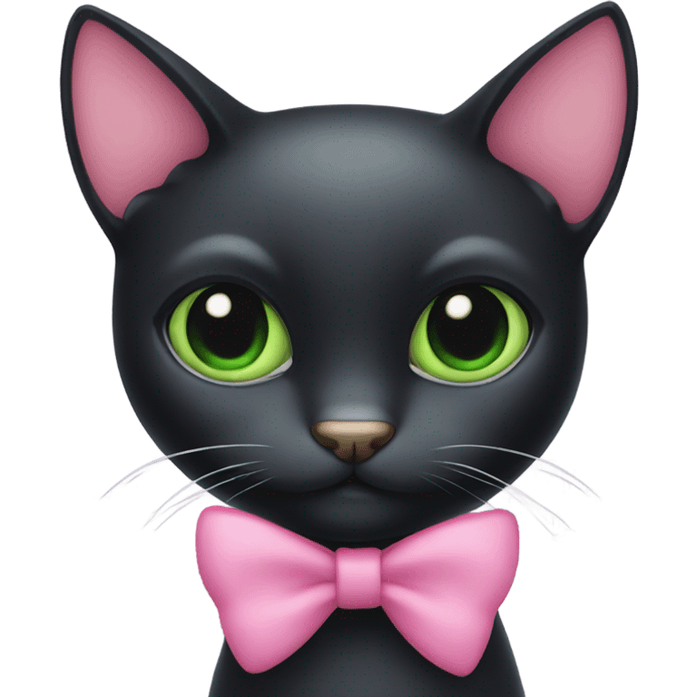 black cat green eyes and pink bow emoji