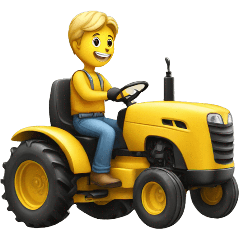 a happy person driving yellow tractor fast emoji