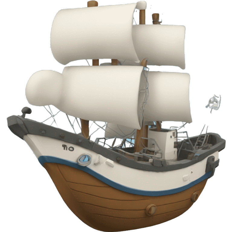 featuring a playful ship surrounded by coding elements. emoji