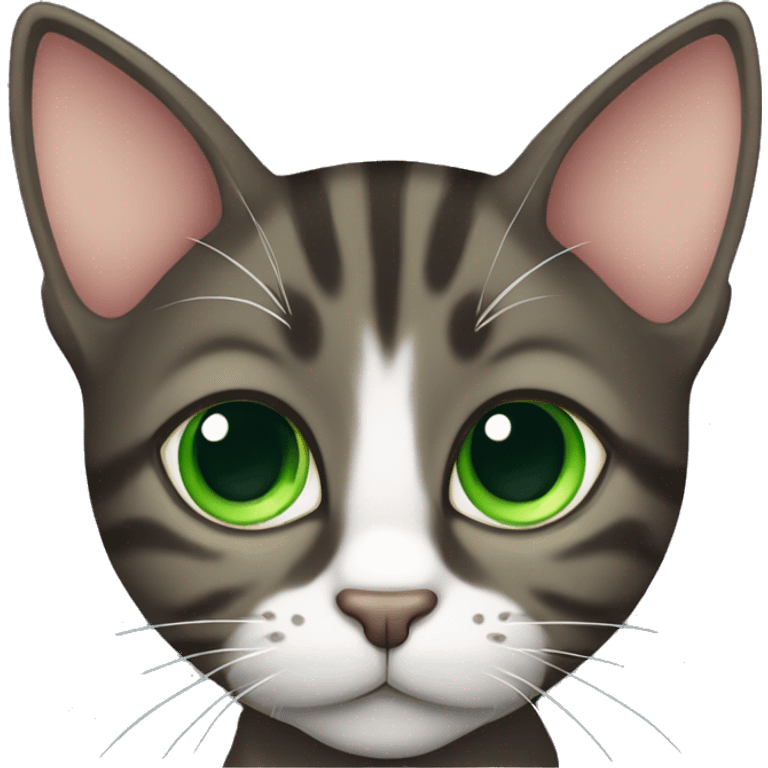 dark tabby cat with big ears and big green eyes  emoji