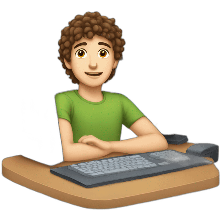 17 year old boy with brown hair big bushy eyebrows and face stubble sitting with a computer infront of him emoji