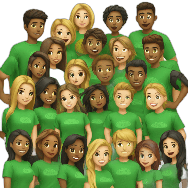 Student club with greens tshirts emoji