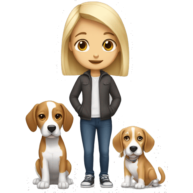 blondy girl with dark hair boy with light beagle and gray cat emoji