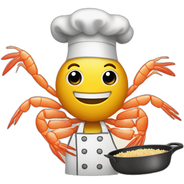 shrimp dressed as a cook cooking fried rice in a skillet emoji