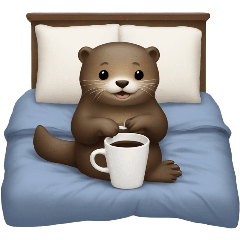 An otter with a cup of coffee in bed emoji