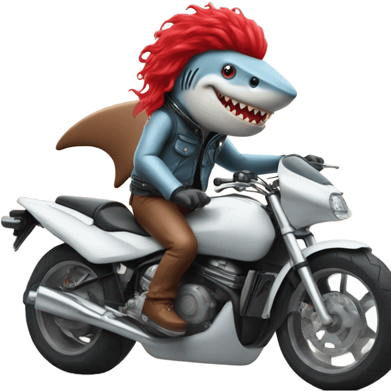 Shark with red wig riding a motorcycle  emoji