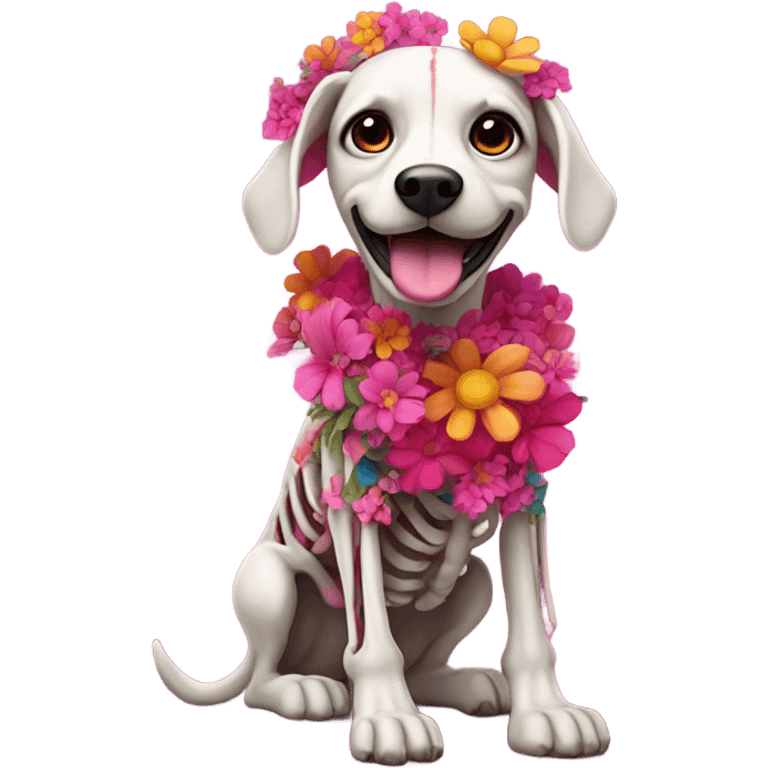 Hot pink skeleton-dog with flowers  emoji