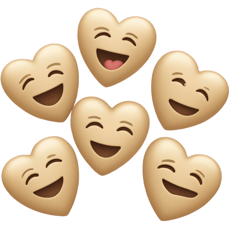 5 small beige hearts with smiley faces emoji