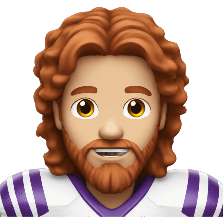 Redhead jesus playing American football wearing purple and silly face emoji