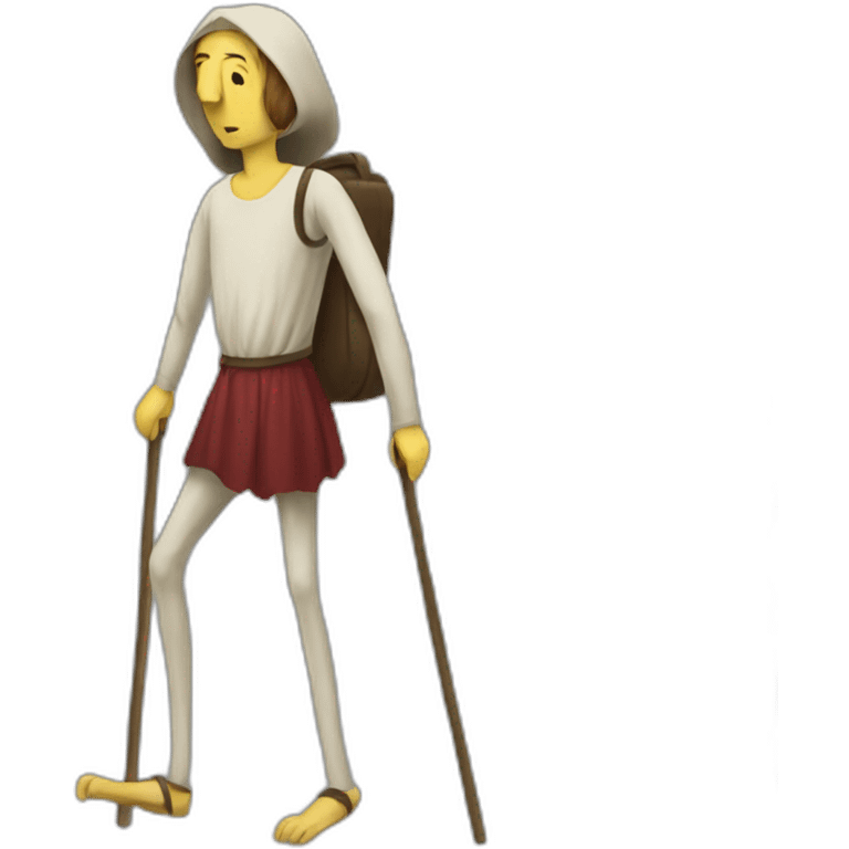 a person walking with stilts on both legs, not using arms, medieval emoji