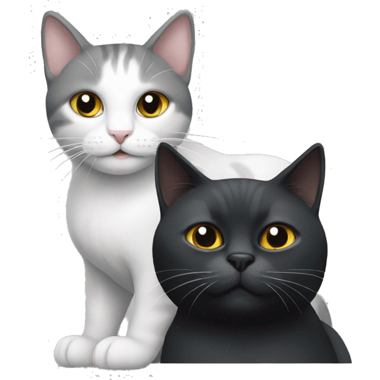 grey/white cat and black cat emoji