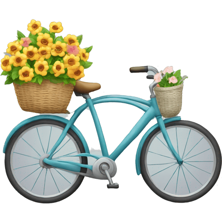 Bicycle with a basket with flowers  emoji