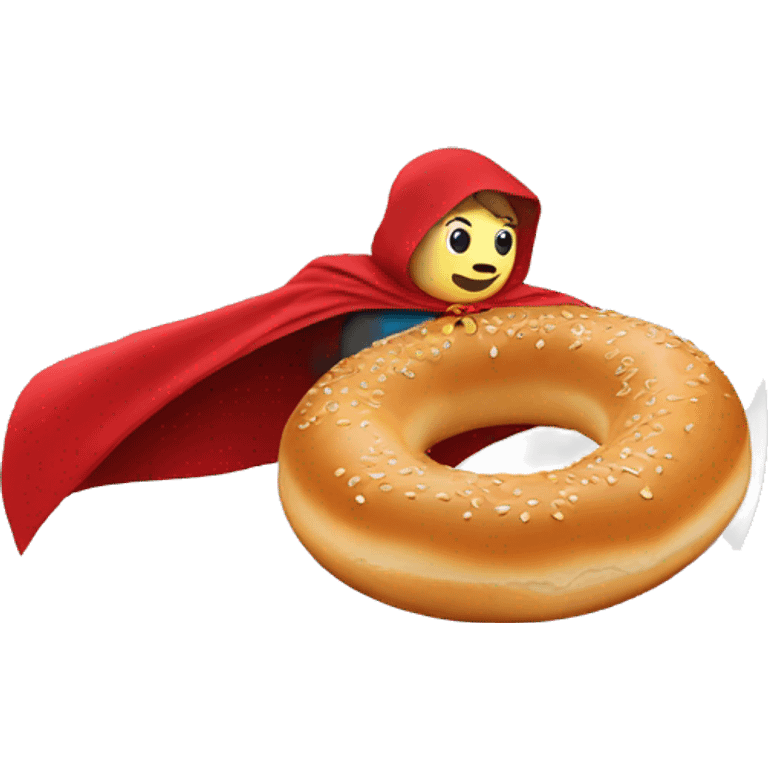 flying bagel wearing a red cape emoji