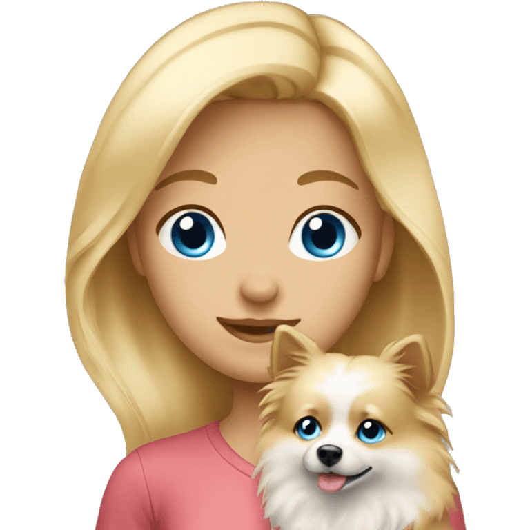 Blonde girl blue eyes holding spitz  emoji