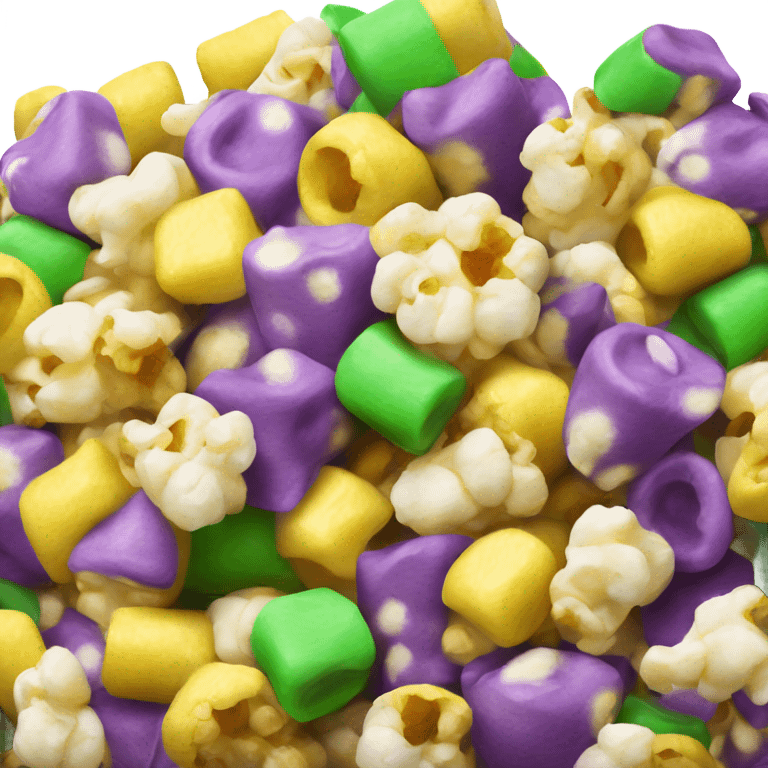 Realistic tub of purple,green,and yellow mixed popcorn pieces together.  emoji