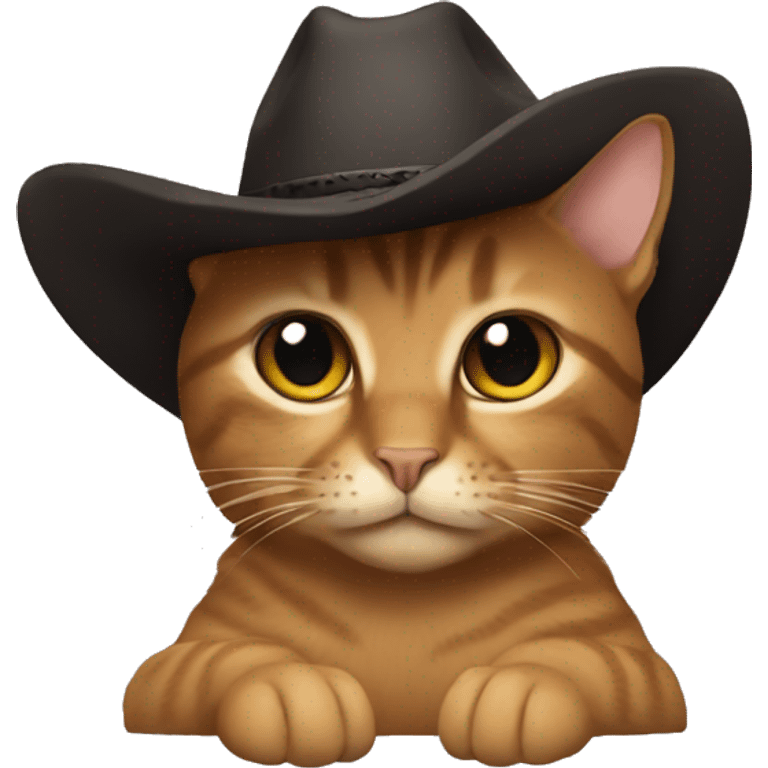 brown cat with black stripes laying down has a cowboy hat on emoji