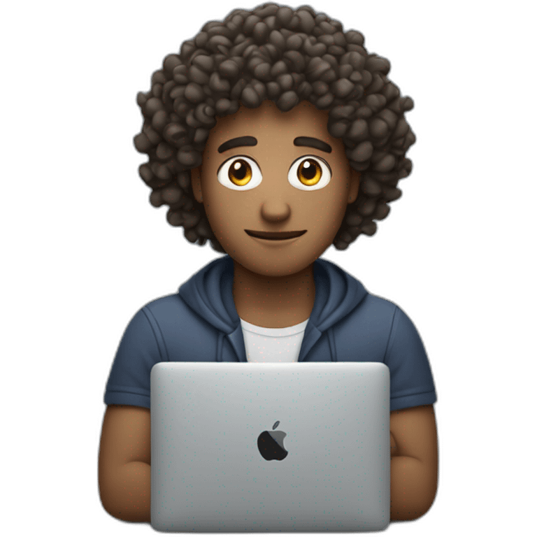 Curly man with a macbook emoji