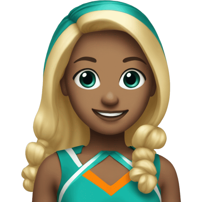 Blonde cheerleader with teal and orange uniform emoji