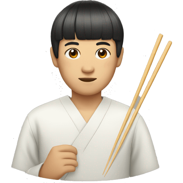 Asian man with a bowl cut and chopsticks  emoji