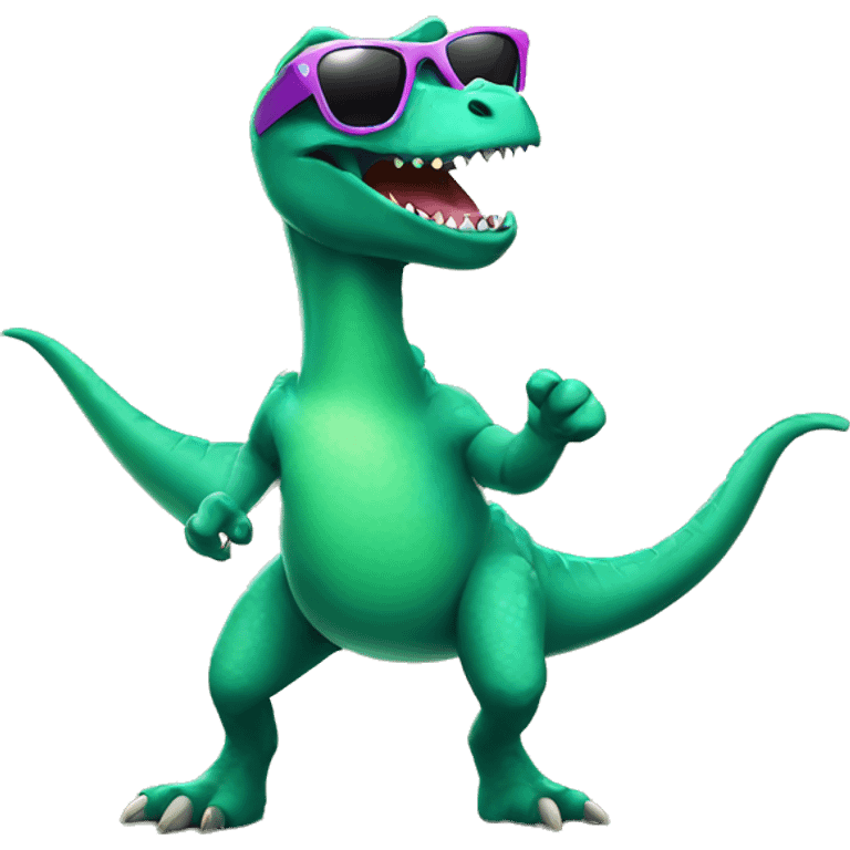 Dancing Dino with sunglasses emoji