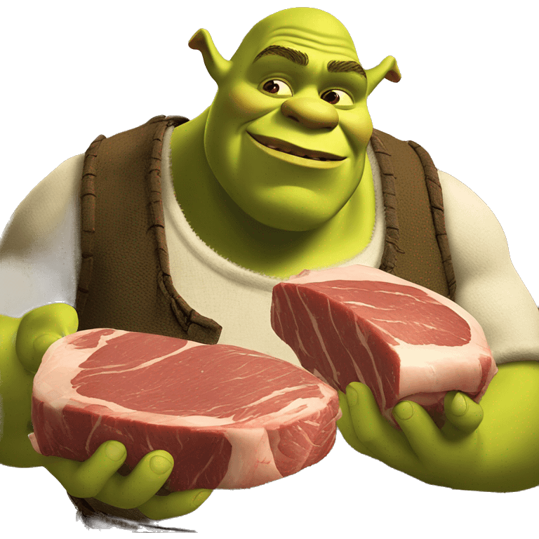 Shrek eats the meat emoji