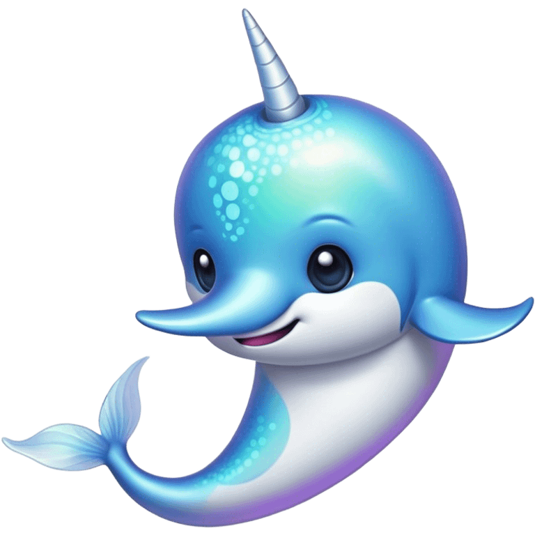 Cinematic Noble Narwhal Portrait Emoji, Poised and regal, with a sleek, iridescent body and a distinctive spiraled tusk, deep-set soulful eyes reminiscent of the ocean depths, Simplified yet sharp and sophisticated features, highly detailed, glowing with a soft, mystical glow, high shine, intelligent and enigmatic, stylized with an air of mythical allure, focused and graceful, soft glowing outline, capturing the essence of a watchful and confident sea unicorn that feels as though it could step out of the screen with effortless authority! emoji