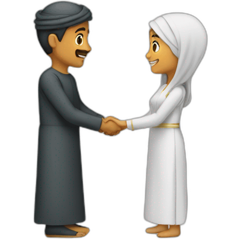 Omani man and a woman shaking hands emoji