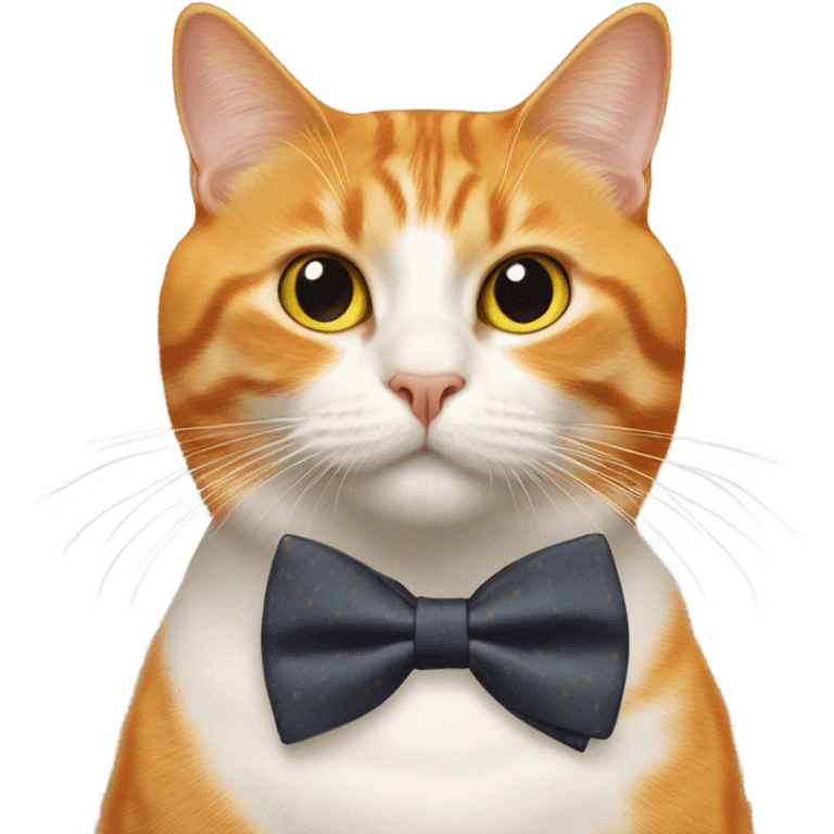 Orange cat wearing a bowtie with a rubber duck pattern emoji