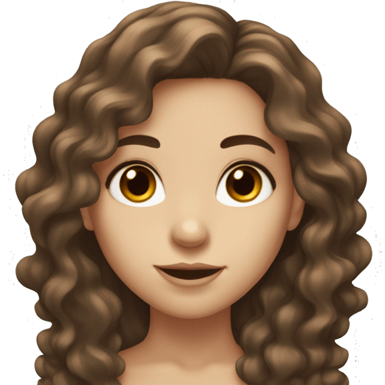 Girl with long wavy brown hair and big brown eyes with long lashes. white skin emoji