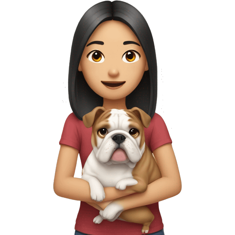 asian girl holding english bulldog emoji