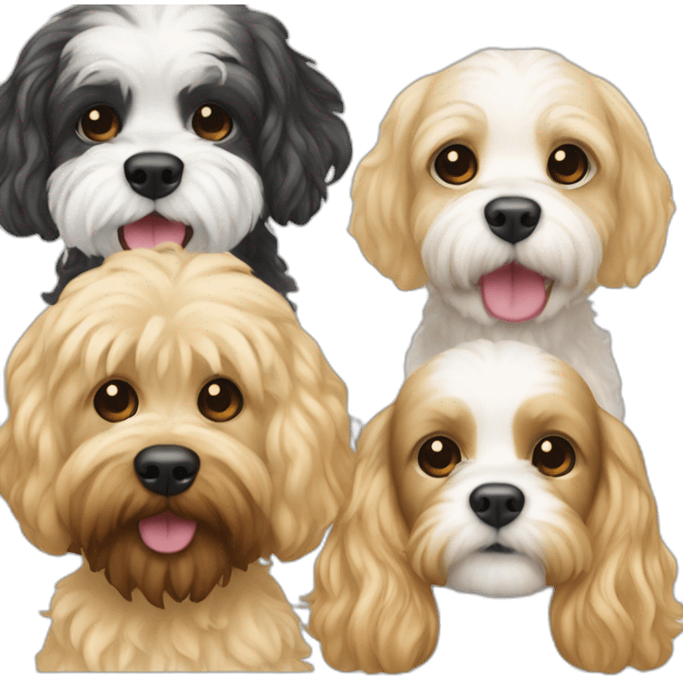 White Cavapoo, a blonde girl and a dark haired guy with a beard emoji