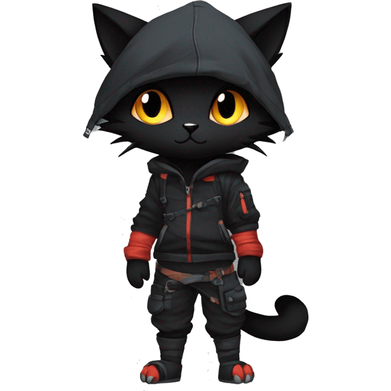 Edgy Shy Anthro Ninja boyish cool pretty dark black Litten-Pokémon-cat-fursona-animal techwear emoji