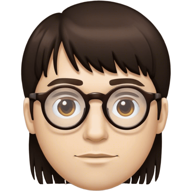 a white guy with a dark brown fringe and almost round glass emoji