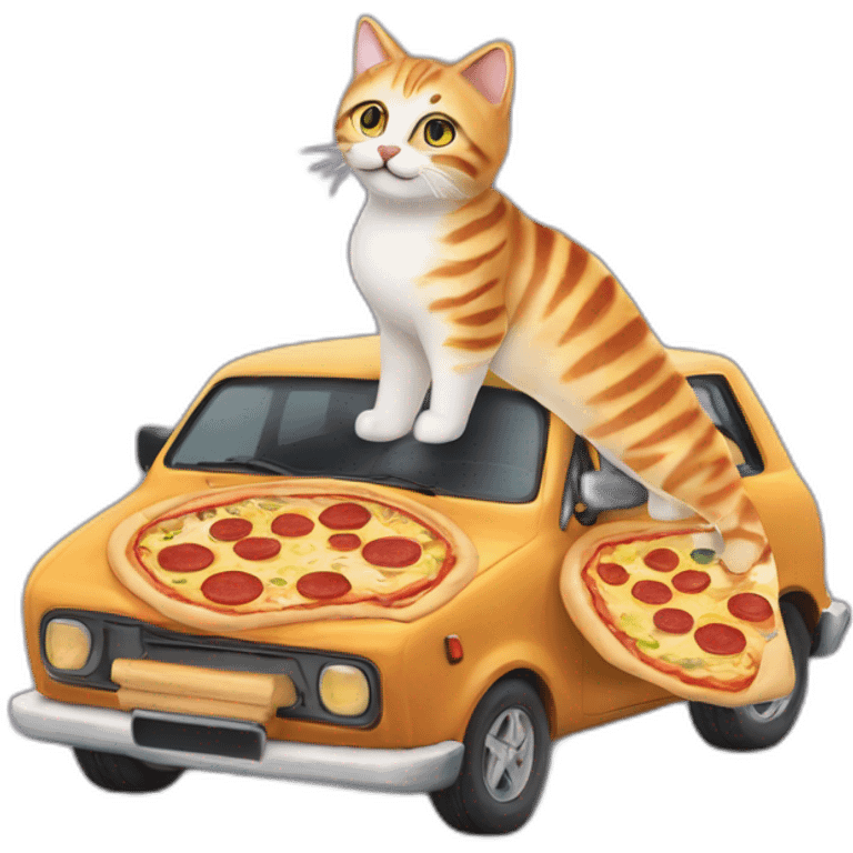 Une pizza sur un chat sur une voiture emoji