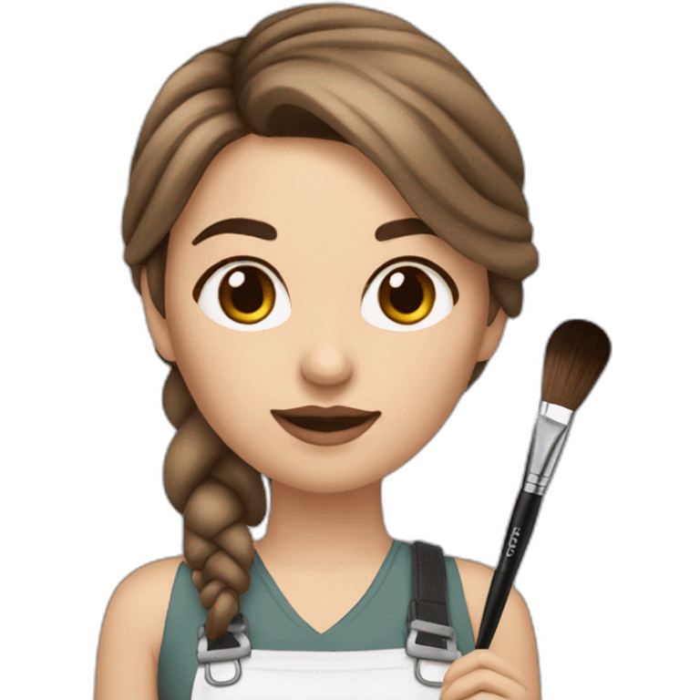 A makeup artist white girl with brown hair and a makeup brush in her hand emoji