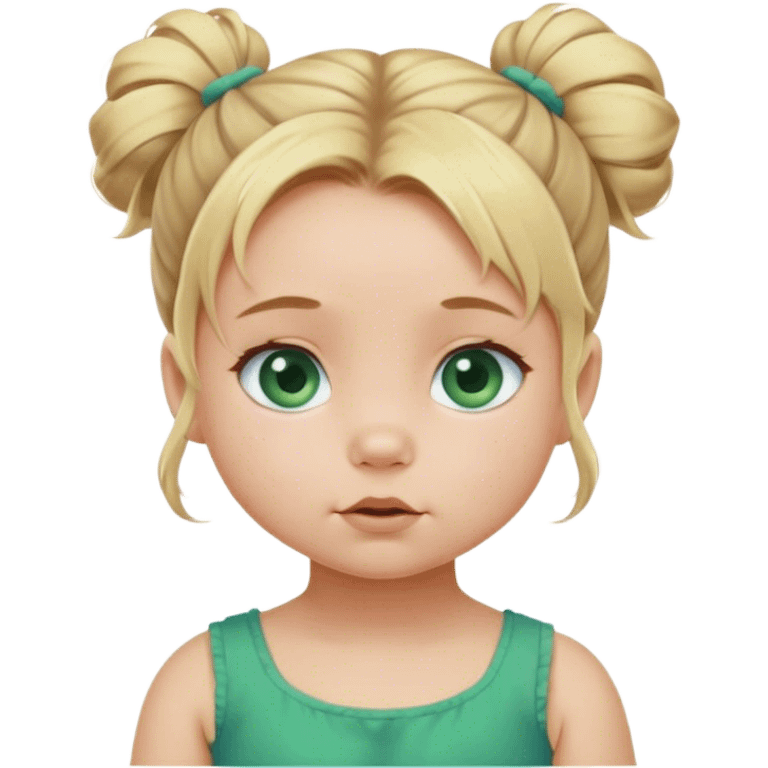 Blond baby girl with messybun green dress blue eyes emoji