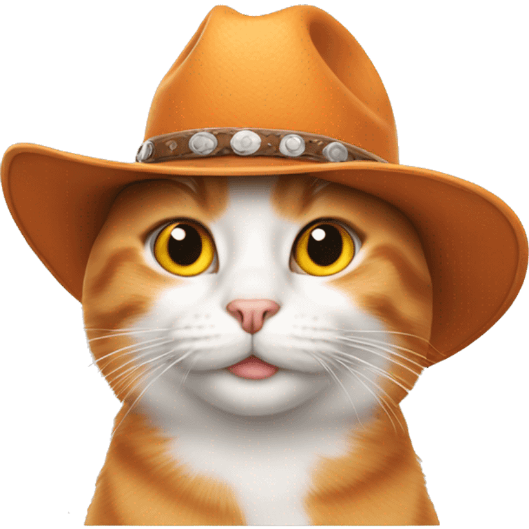 orange and white cat wearing a cowboy hat emoji