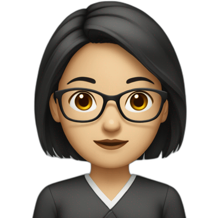 Young woman asiatic teacher, red glasses, black eyes, black square hairs  emoji