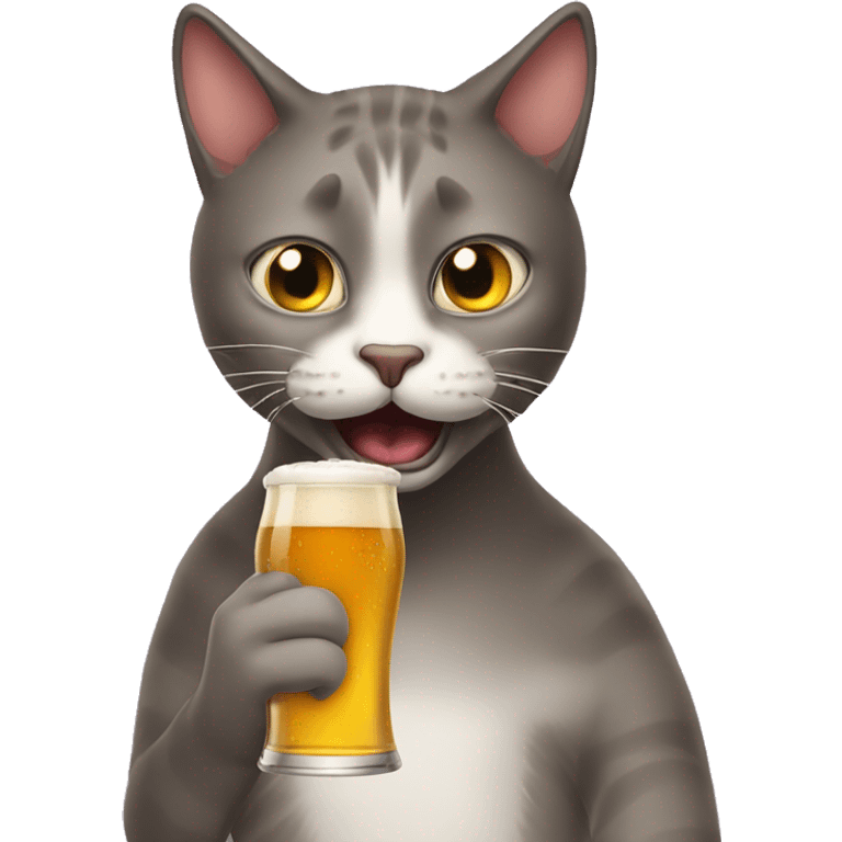 cat drinking beer with a dizzy expression emoji