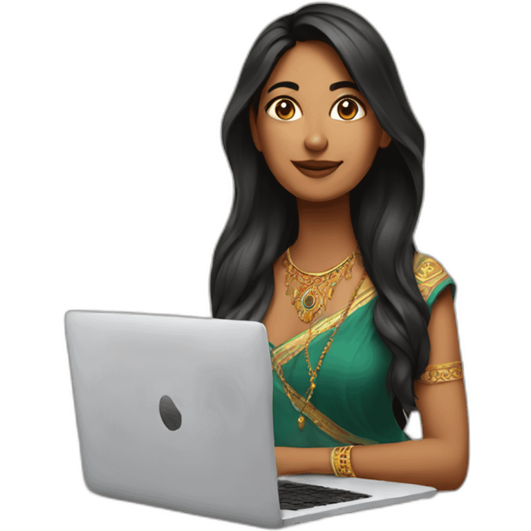 Beautiful Indian woman in front of laptop emoji