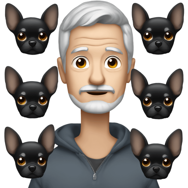 Older man blue eyes gray hair gray goatee ball cap holding black longhair chihuahua  emoji