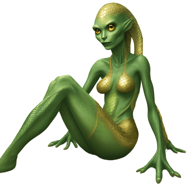 a Reptilian alien woman laying on the beach emoji