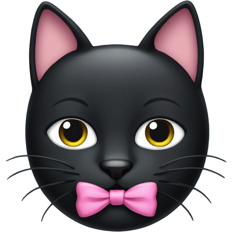 black cat with a pink ribbon on his right ear. emoji