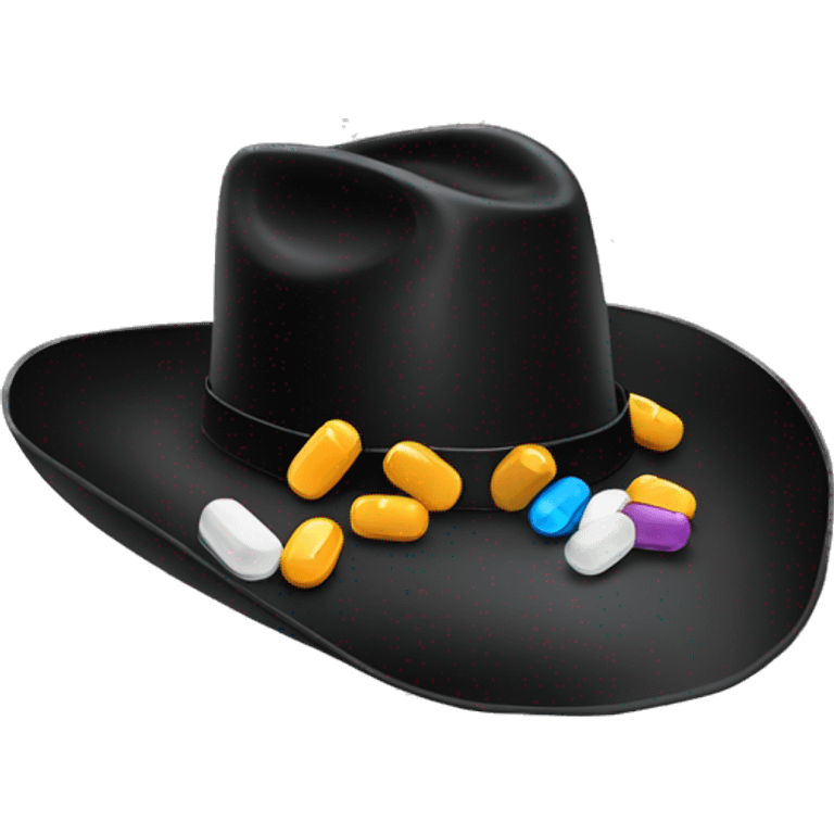 Black cowboy hat with pills emoji