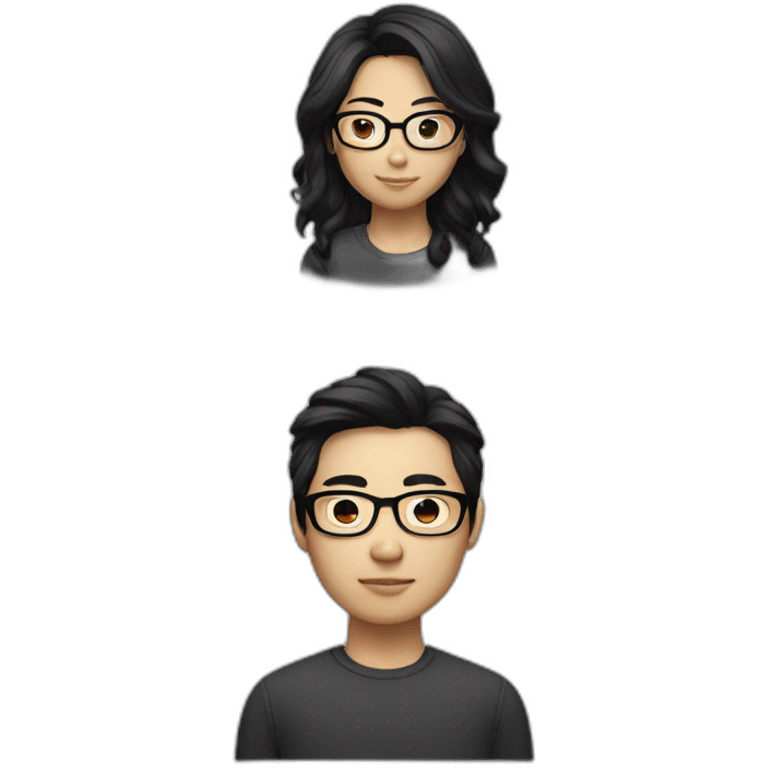 Chinese with glasses and black medium hair emoji