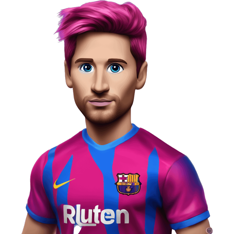 Synthwave Messi in Barbie style, oil paint, epic eyes, intricate lips, exquisite pose, beautiful, desirable, logical emoji