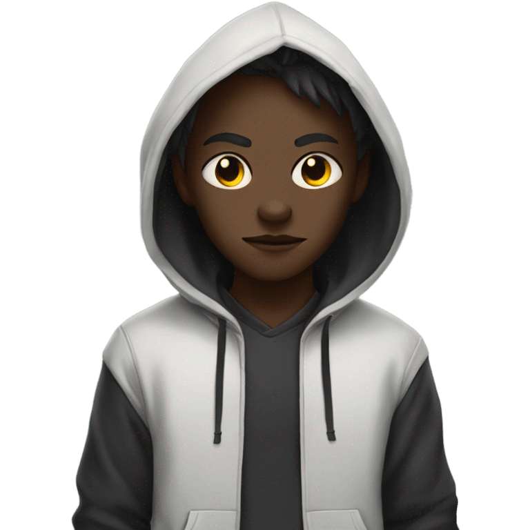 Chill kid with a hoodie and oni mask emoji